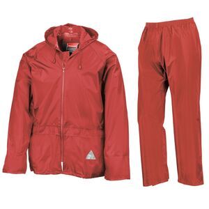 Result Mens Heavyweight Waterproof Rain Suit ( Zip Jacket & Trouser Suit) / Red